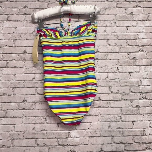 Roxy Girl Size 7 Little Girl Striped Ruffed Beads Colorful Swimsuit NEW NWT - Picture 2 of 9